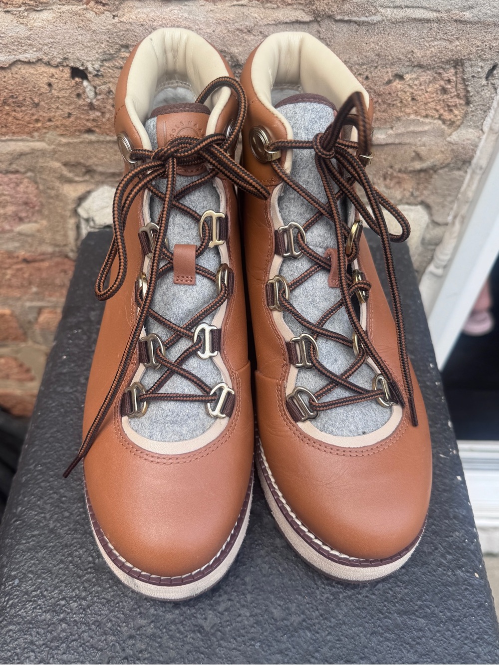COLE HAAN ZEROGRAND
Waterproof City Lace Up Brown Leather + Wool Wedge Boots